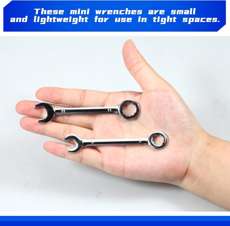 LEONTOOL Small Wrench Set Metric 10 Pcs 4mm To 11mm Open End And Box End Spanner Wrenches with Key Ring, Ignition Wrench Set Standard with Portable Storage Pouches - Image 5